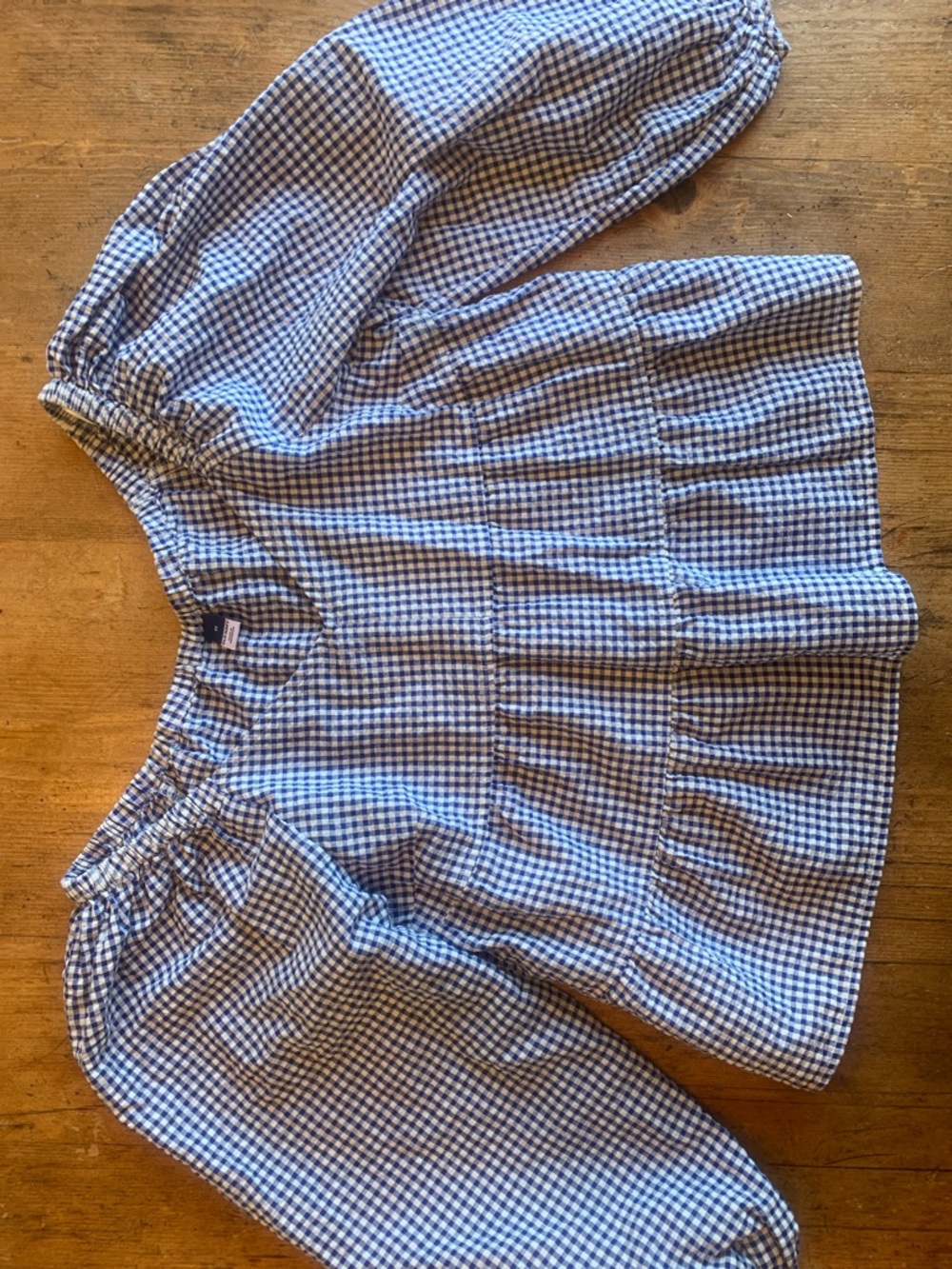 Old Navy Blue and White Gingham Peplum Top